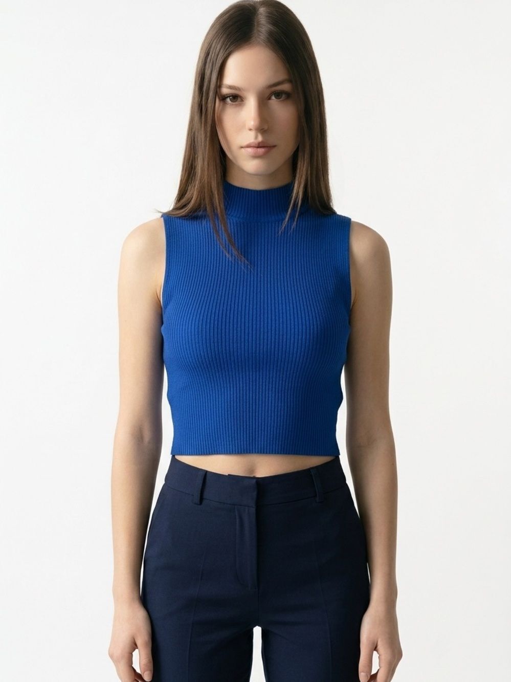 WILD FABLE | Sleeveless Ribbed Mock-Neck Crop Top in Royal Blue Women’s Size M